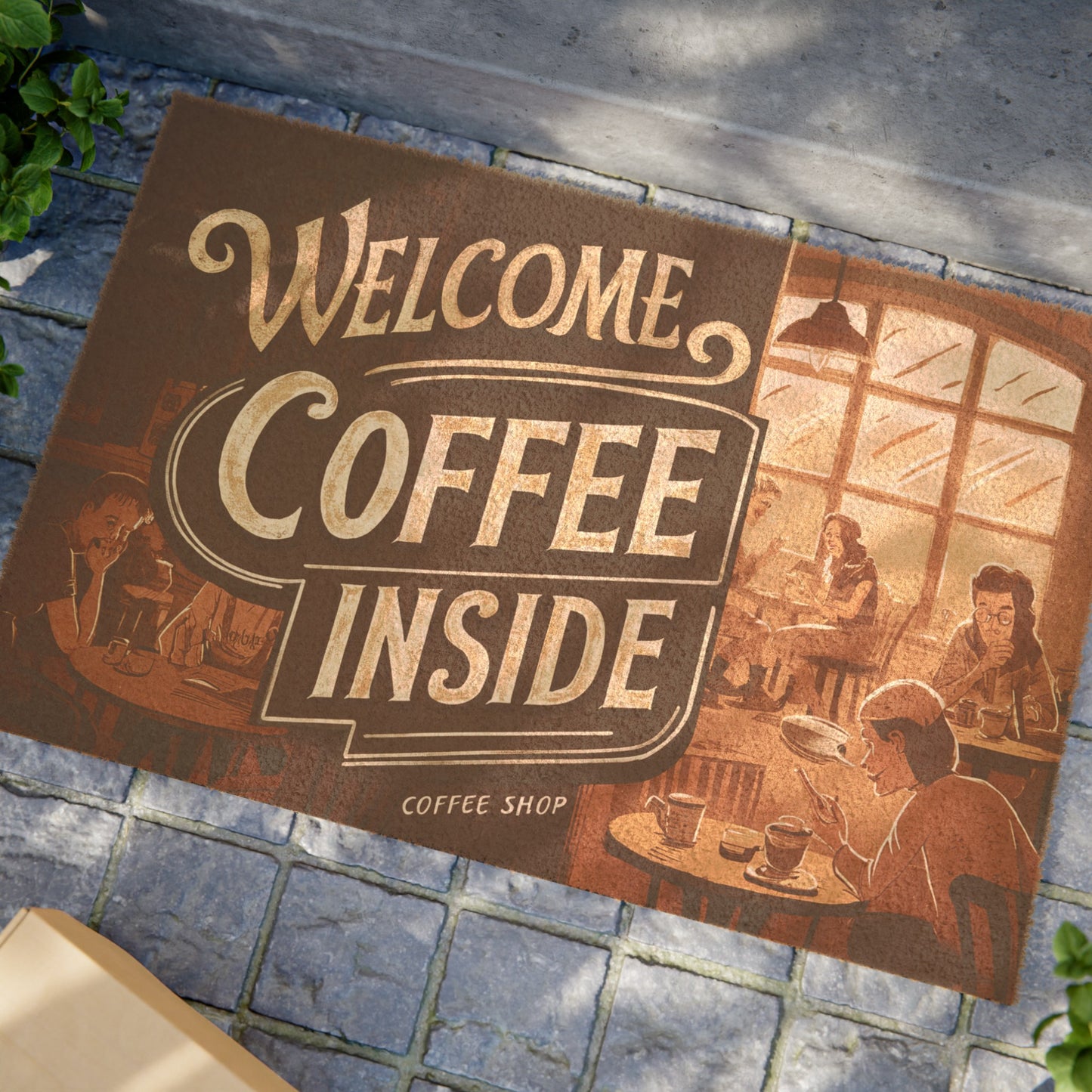 "Welcome, Coffee Inside" Doormat | Coffee Time Classics - Coffee Time Classics