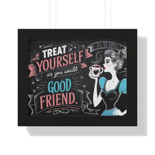 "Treat Yourself as You Would a Good Friend" Framed Poster | Coffee Time Classics - Coffee Time Classics