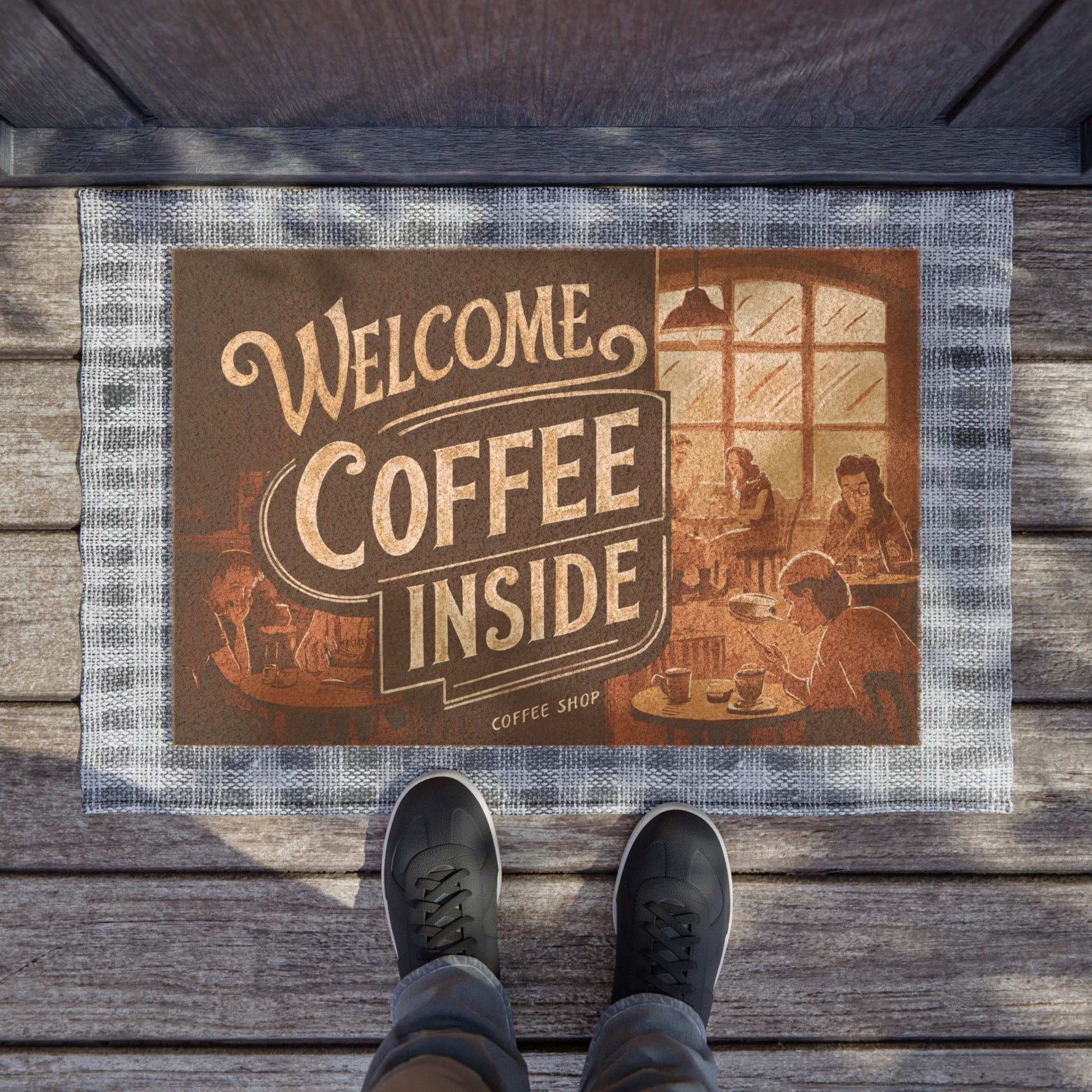 "Welcome, Coffee Inside" Doormat | Coffee Time Classics - Coffee Time Classics