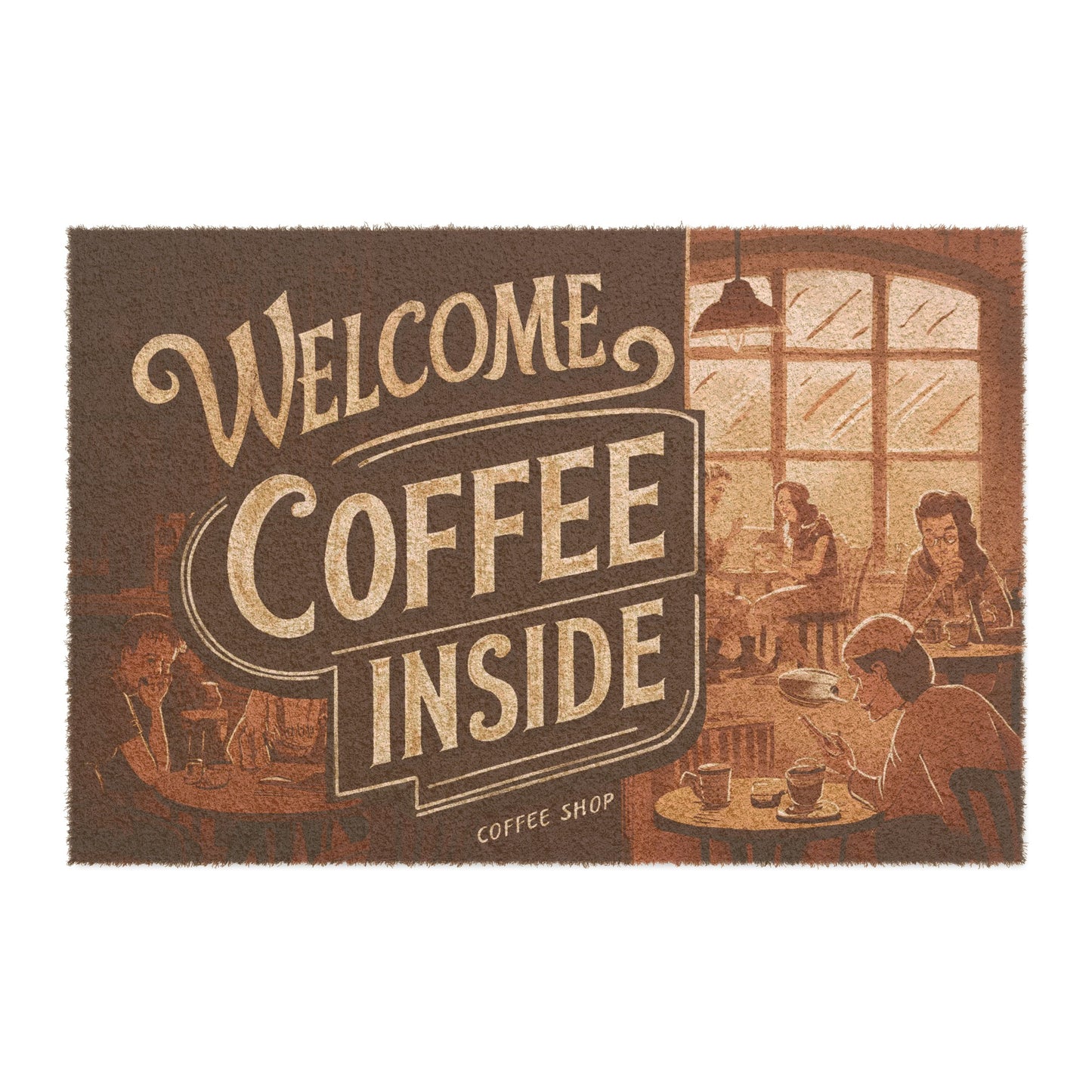 "Welcome, Coffee Inside" Doormat | Coffee Time Classics - Coffee Time Classics