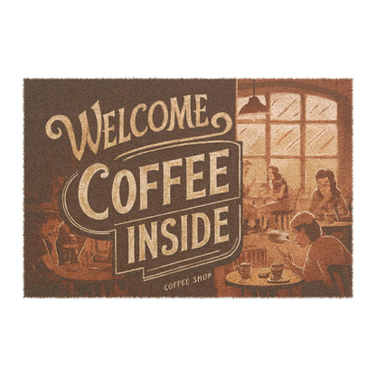 "Welcome, Coffee Inside" Doormat | Coffee Time Classics - Coffee Time Classics