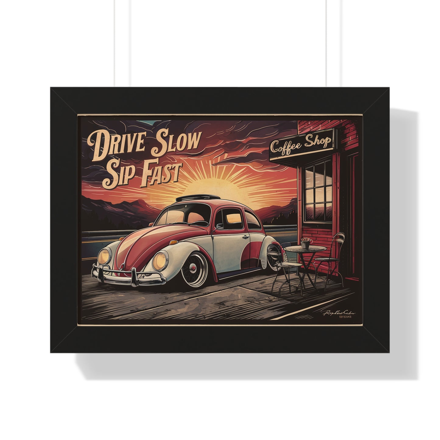 Sunset Sips VW Beetle Coffee Poster | Coffee Time Classics - Coffee Time Classics
