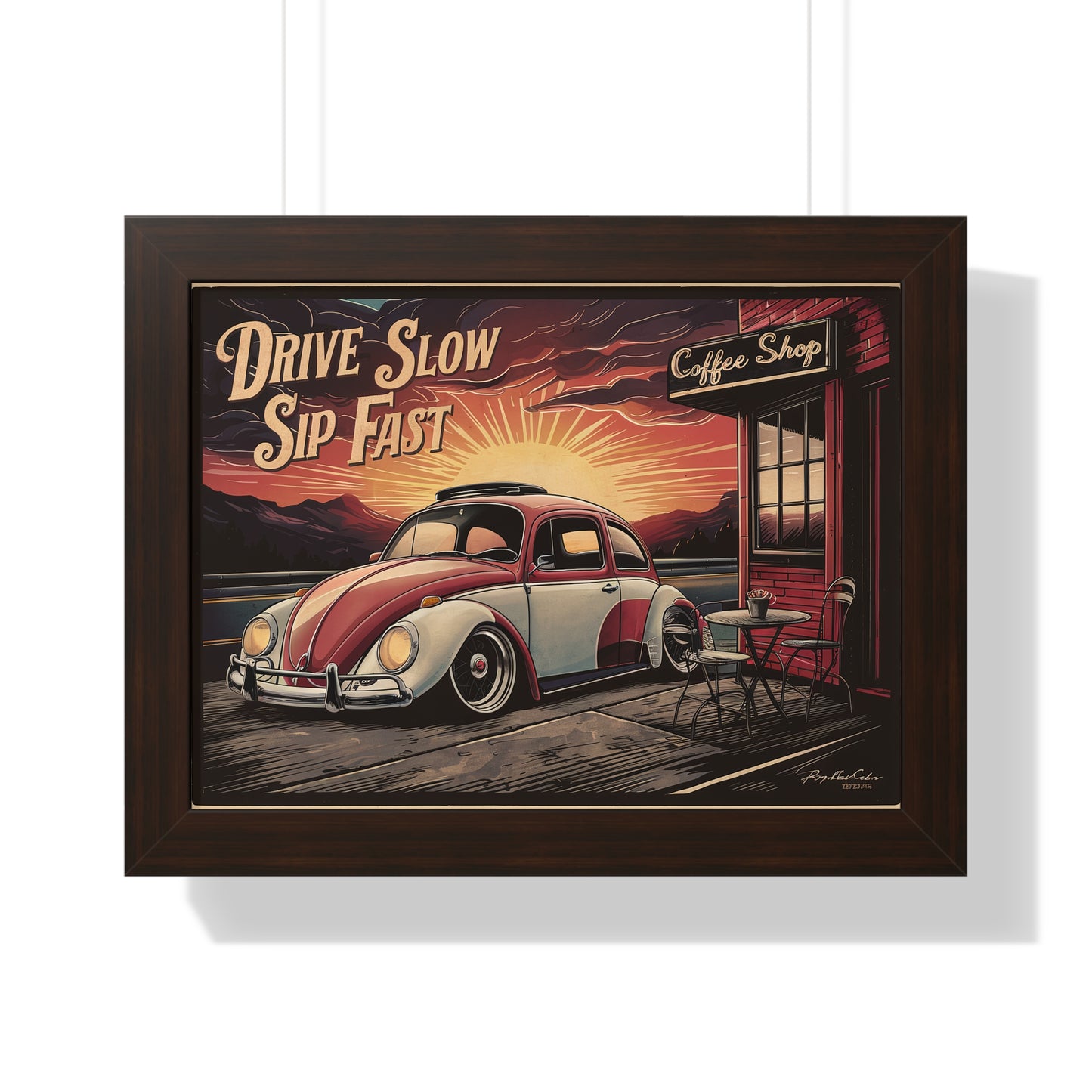 Sunset Sips VW Beetle Coffee Poster | Coffee Time Classics - Coffee Time Classics
