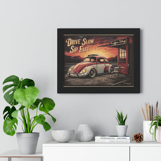 Sunset Sips VW Beetle Coffee Poster | Coffee Time Classics - Coffee Time Classics