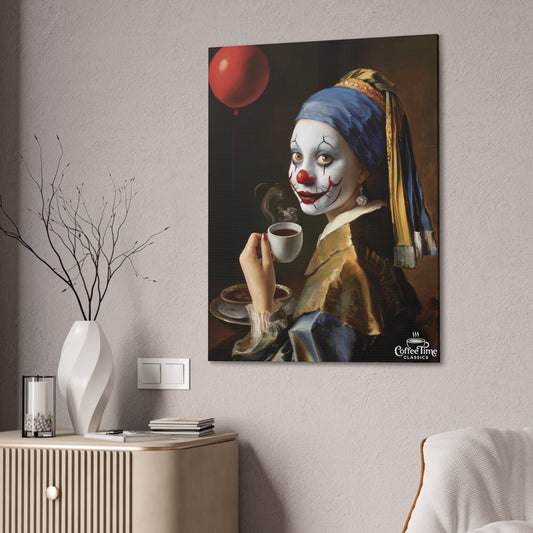 "Girl with a Pennywise Smile Sipping Coffee" Canvas | Coffee Time Classics